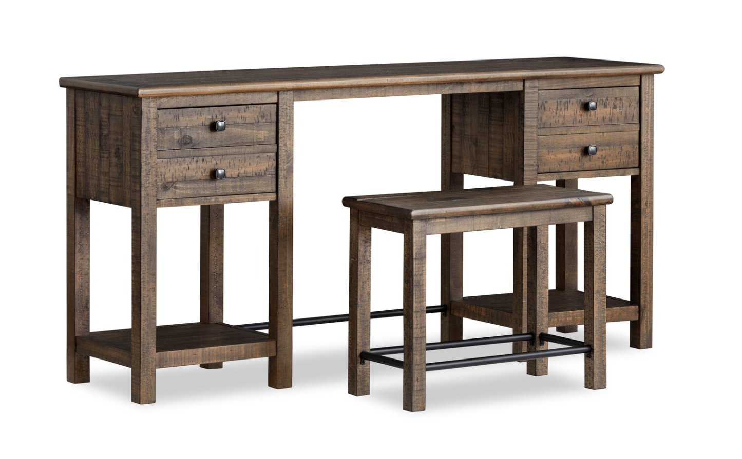 Edwin 64” Country Pine Sofa Table with Storage and Stool - Homestead Brown | Table de salon Edwin de 64 po en pin champêtre avec rangement et tabouret - brun champêtre