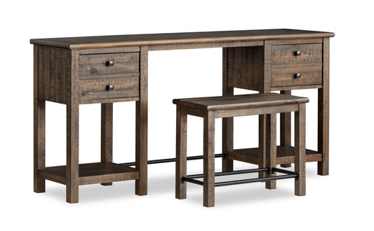 Edwin 64” Country Pine Sofa Table with Storage and Stool - Homestead Brown | Table de salon Edwin de 64 po en pin champêtre avec rangement et tabouret - brun champêtre