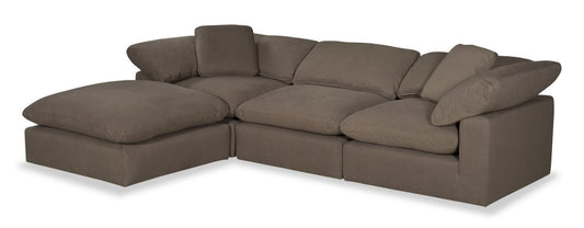Sofa sectionnel modulaire Eclipse 4 pièces en tissu d’apparence lin avec pouf et coussins réversibles en duvet et plumes - gris ardoise