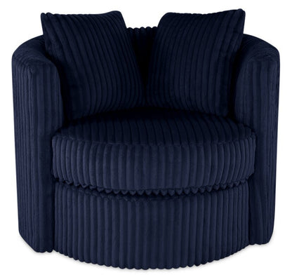 Made in Canada Petite 36 Chenille Fabric Swivel Cuddler Accent Chair - Groove Midnight Blue | Fauteuil d’appoint pivotant Cuddler Petite de 36 po fabriqué au Canada en tissu de chenille - bleu Groove Midnight