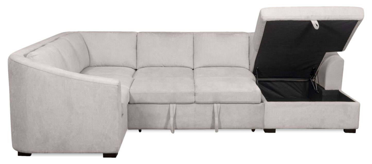 Envy 5-Piece Right-Facing Chenille Fabric Sleeper Sectional with Storage Chaise - Fog Grey | Canapé-lit sectionnel droit Envy 5 pièces en tissu de chenille avec chaise longue de rangement - gris brouillard