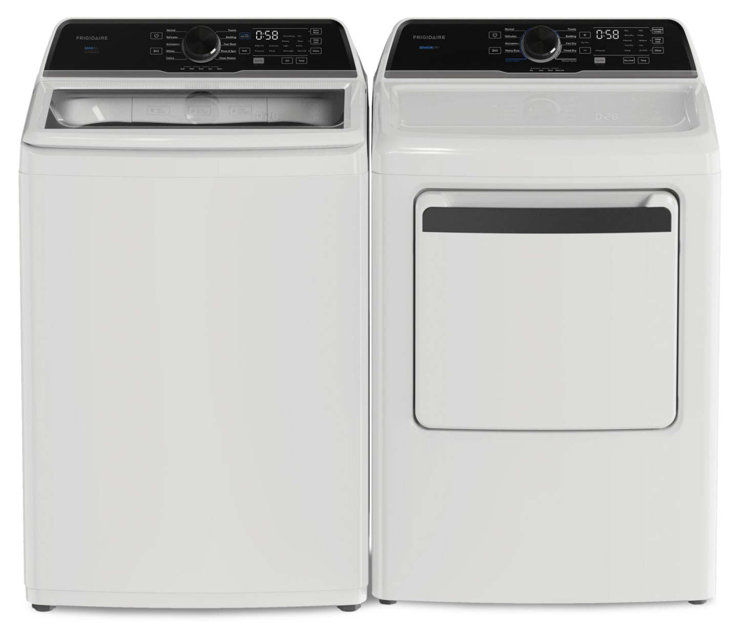 Laveuse à chargement par le haut de 5,1 pi³ et sécheuse électrique de 7 pi³ de Frigidaire - blanches