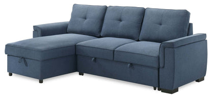 Sofa-lit sectionnel réversible Eden 2 pièces en tissu avec fauteuil long de rangement et coussins de dossier amovibles - bleu