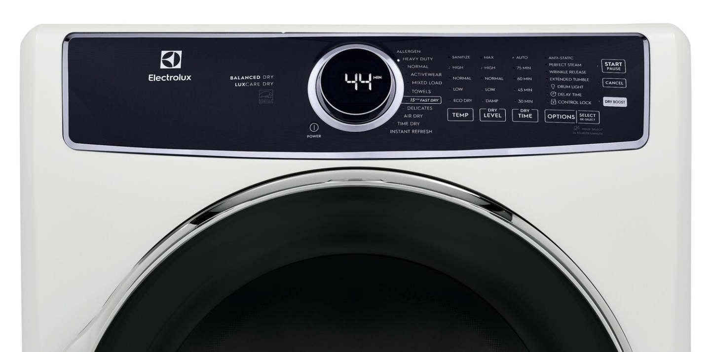 Sécheuse électrique Electrolux de 8 pi³ avec vapeur - blanche - superposable - ELFE763CAW | Electrolux 8 Cu. Ft. Electric Dryer with Steam - White - Stackable - ELFE763CAW