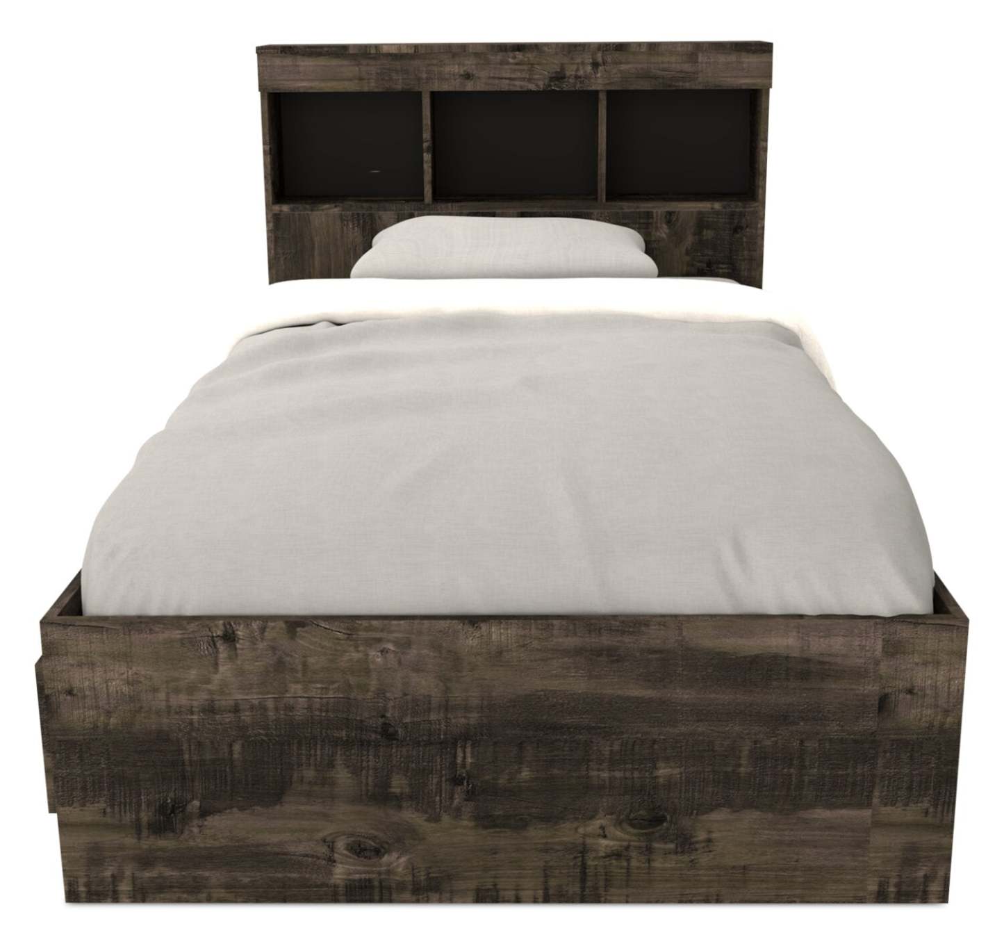 Ensemble de lit Riley Mates avec tête de lit bibliothèque pour enfants, fabriqué au Canada, gris - taille simple | Lit matelot Riley avec ensemble de tête de lit bibliothèque pour enfants, fabriqué au Canada, gris - format lit simple