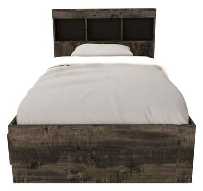 Ensemble de lit Riley Mates avec tête de lit bibliothèque pour enfants, fabriqué au Canada, gris - taille simple | Lit matelot Riley avec ensemble de tête de lit bibliothèque pour enfants, fabriqué au Canada, gris - format lit simple