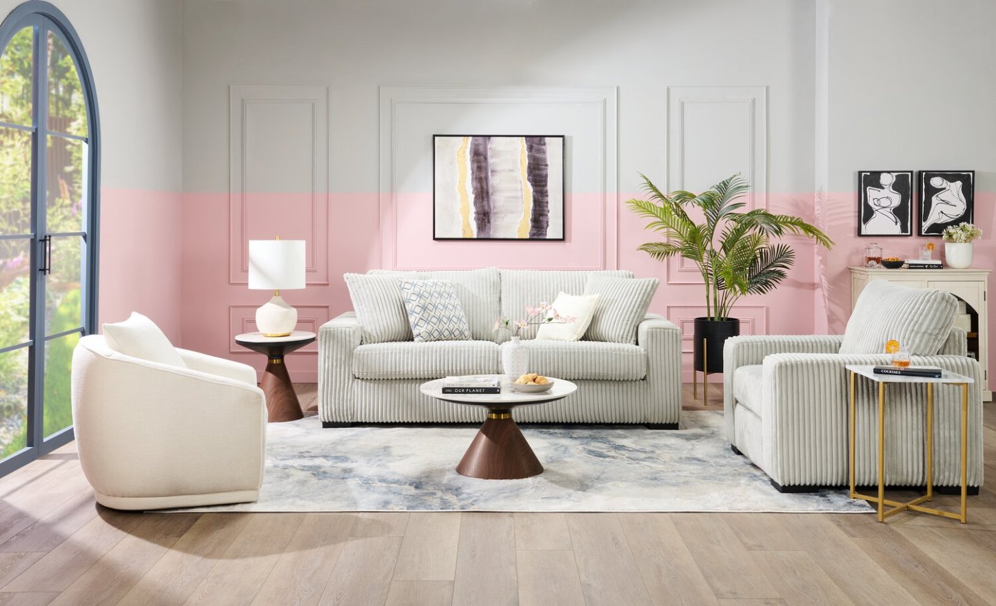 Fauteuil Willow de 40 po en tissu gris clair avec accoudoirs rectilignes et coussins de siège et de dossier réversibles | WIL2GYCH