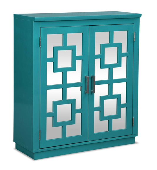 Darci 31.5 Armoire d'appoint avec portes miroir - Bleu|Armoire décorative Darci de 31,5 po avec portes en miroir - bleue