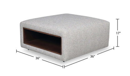 Geneva 32.5 Chenille Fabric Cocktail Ottoman with Storage and Wood Legs - Cloud Beige | Pouf table à café Geneva de 32,5 po en tissu de chenille avec rangement et pattes en bois - beige nuage