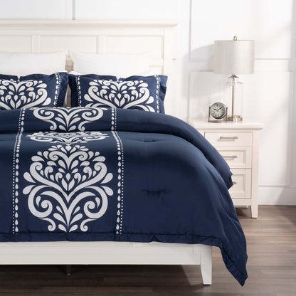 Navy Damask 3-Piece King Comforter Set|Ensemble d'édredon Navy Damask 3 pièces pour très grand lit|NVYDM3KG