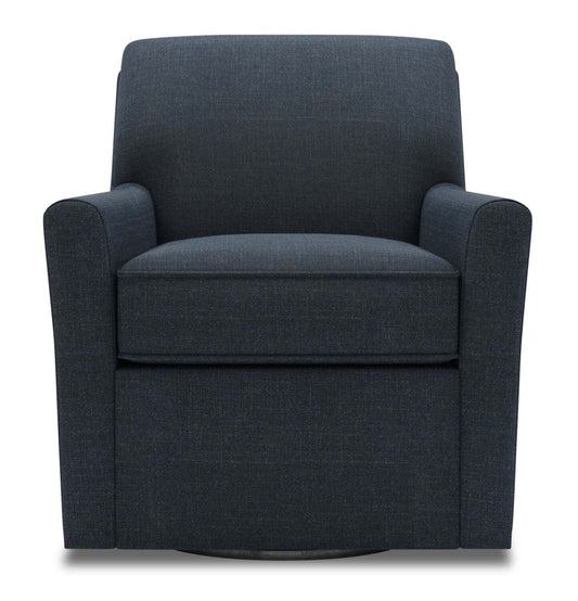 Fauteuil d’appoint pivotant personnalisable Sofa Lab de 31 po fabriqué au Canada en tissu d’apparence lin - bleu Luna Sailor | SWIV2491