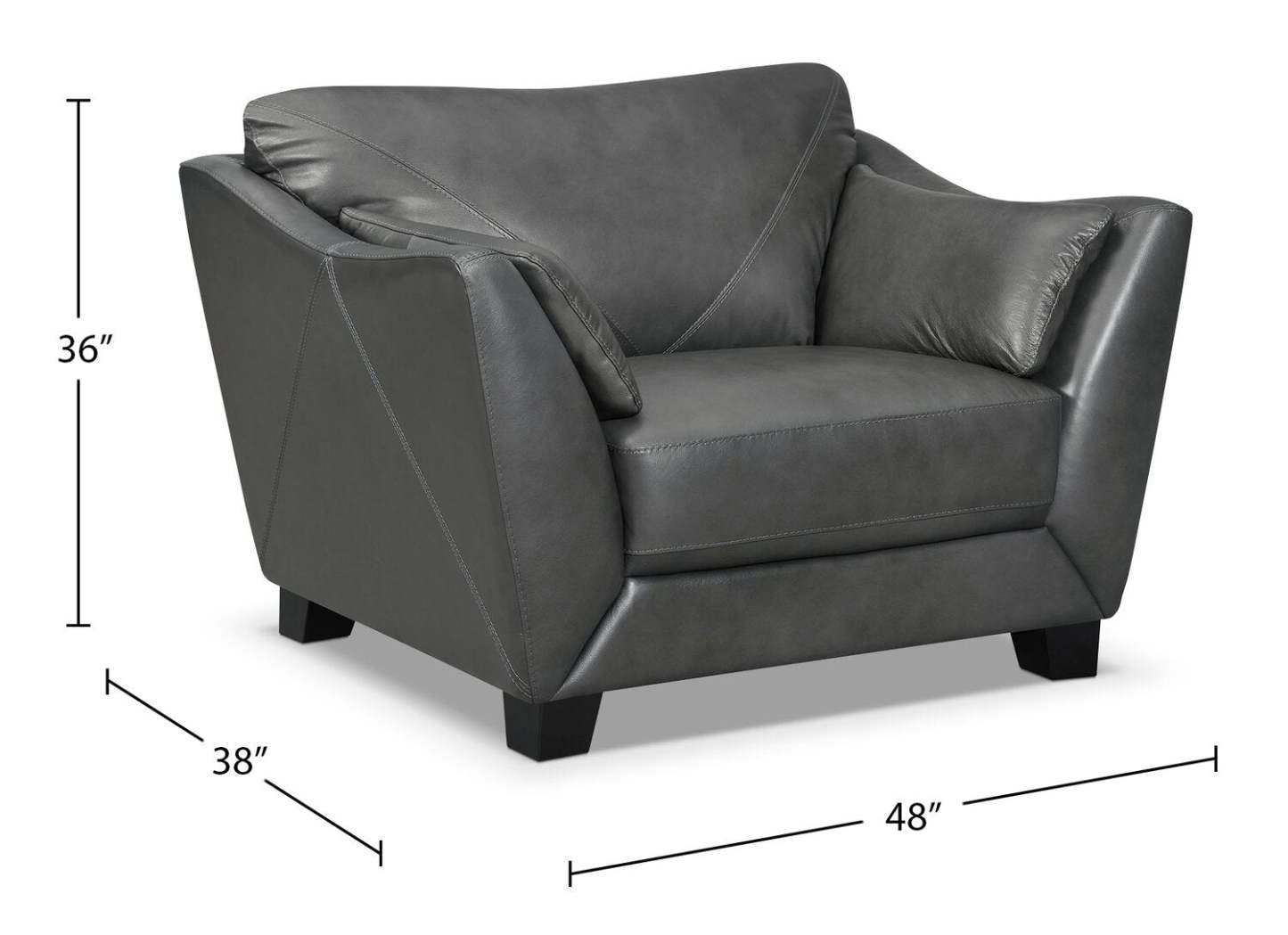 Chateau d'Ax Lusso 92 Chaise 100 % cuir véritable avec pieds en bois – Gris anthracite | Fauteuil Lusso de Château d'Ax de 92 po en cuir véritable à 100 % avec pattes en bois - gris anthracite