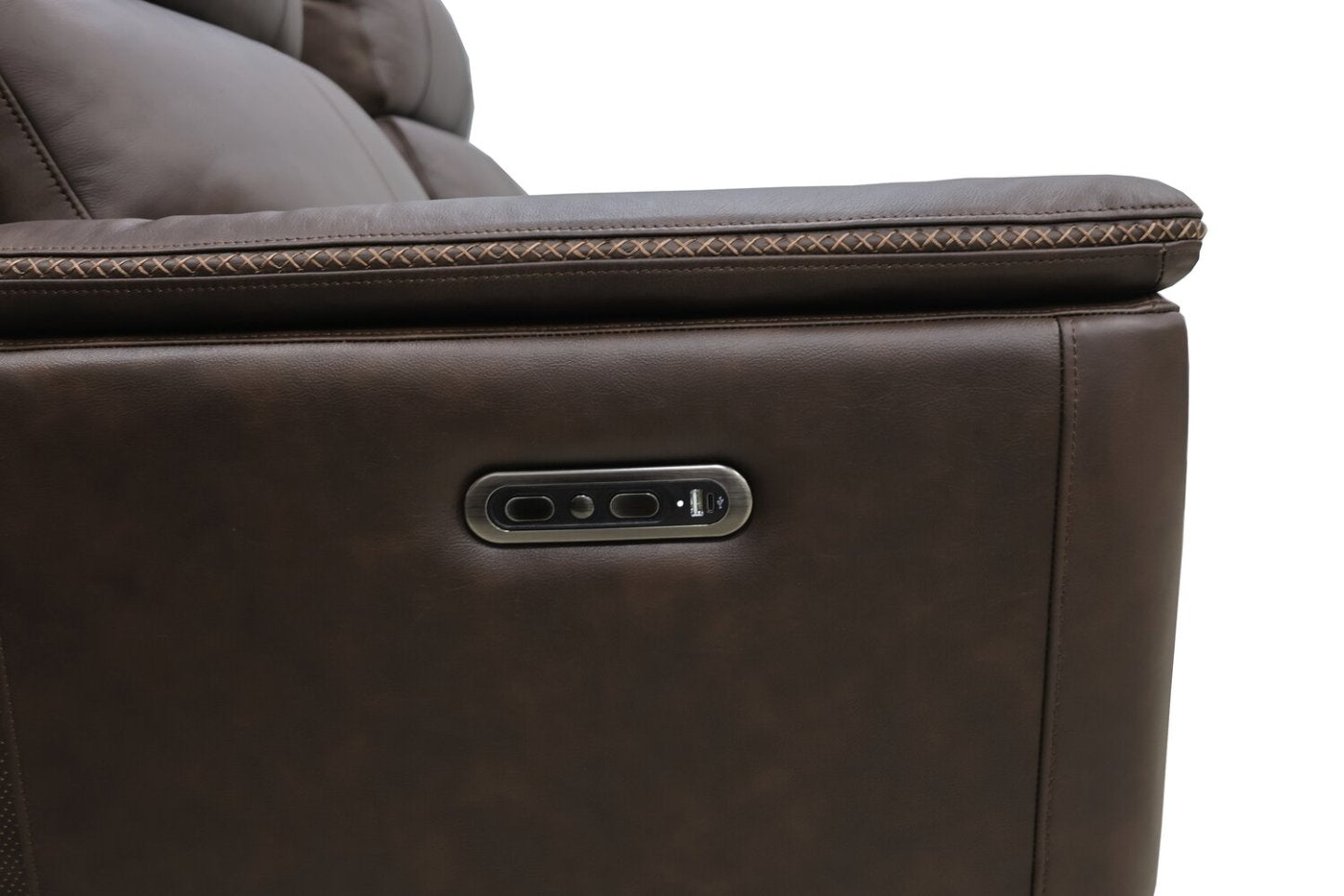 Vibe 76 Genuine Leather Massage Power Reclining Loveseat with Immersive Audio and Power Headrests - Brown | Causeuse de massage à inclinaison électrique Vibe de 76 po en cuir véritable avec son immersif et appuie-têtes électriques - brune
