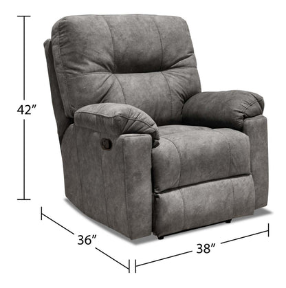 Fabriqué au Canada Fauteuil inclinable coulissant en tissu Gybson 38 - Gris | Fauteuil coulissant inclinable Gybson de 38 po fabriqué au Canada en tissu - gris