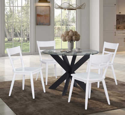 Remi 5pc Dining Set with Table & 4 Ladder-Back Chairs, Glass & Wood, 42W Round - Black & White | Ensemble de salle à manger Remi 5 pièces avec table ronde de 42 po et 4 chaises à dossier en échelle, en verre et bois - noir et blanc