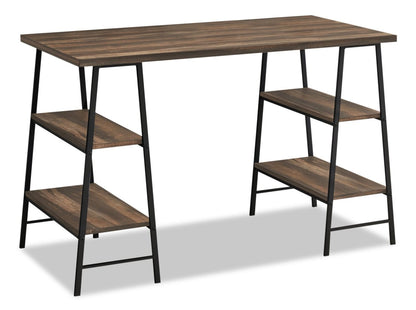 Bureau Jonnie 47.25 avec pieds style chevalet - Brun|Bureau Jonnie de 47,25 po avec pattes de type chevalet - brun