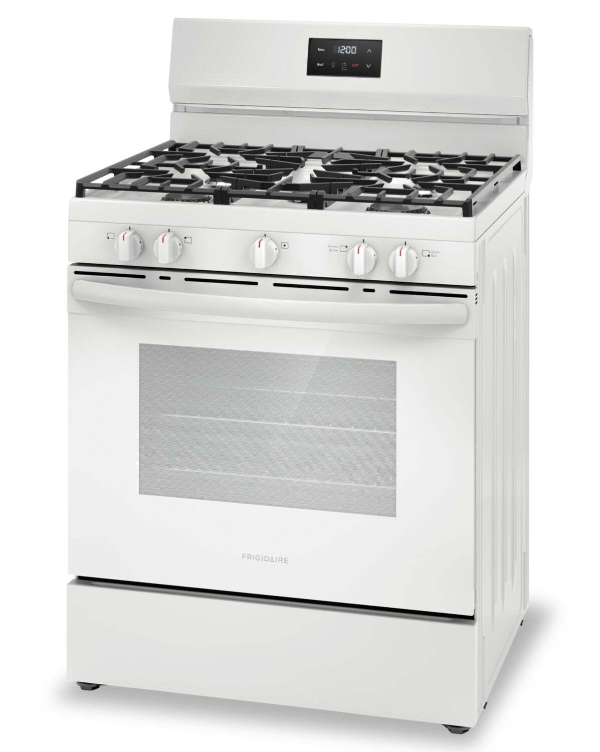 Cuisinière à gaz Frigidaire de 5,1 pi³ avec ébullition rapide et surface de cuisson à 5 brûleurs - blanche - FCRG3052BW | Frigidaire 5,1 Cu. Fort. Cuisinière à gaz avec ébullition rapide et table de cuisson à cinq brûleurs - Blanc - FCRG3052BW