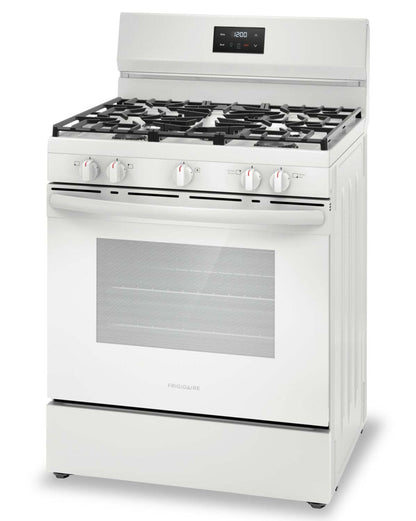 Cuisinière à gaz Frigidaire de 5,1 pi³ avec ébullition rapide et surface de cuisson à 5 brûleurs - blanche - FCRG3052BW | Frigidaire 5,1 Cu. Fort. Cuisinière à gaz avec ébullition rapide et table de cuisson à cinq brûleurs - Blanc - FCRG3052BW