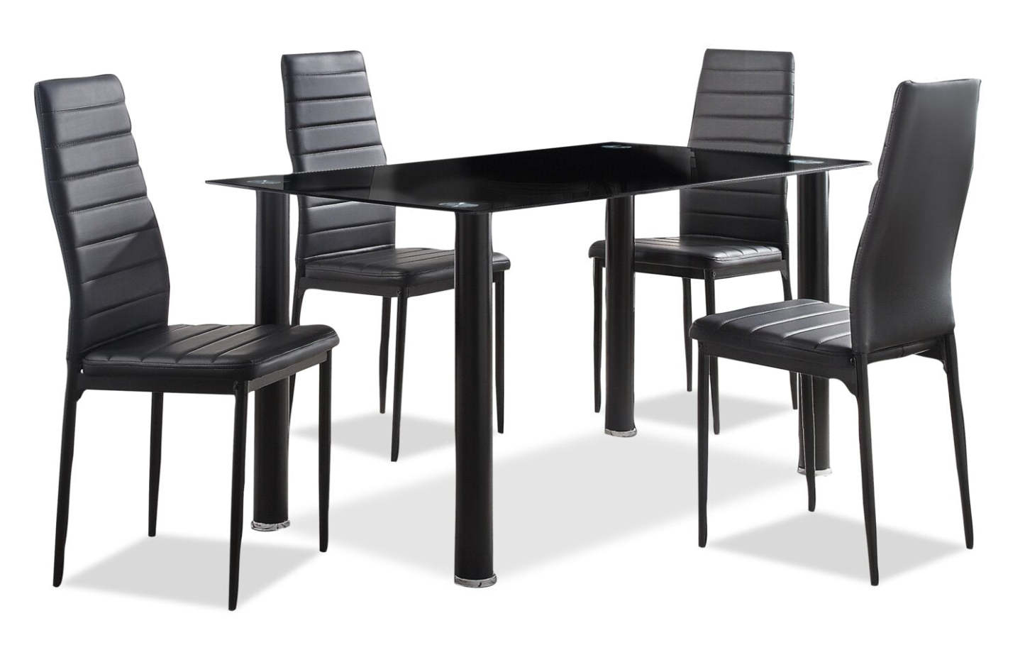 Ensemble de salle à manger Onyx 5 pièces avec table et 4 chaises, plateau en verre, métal, 55 W - Noir | Ensemble de salle à manger Onyx 5 pièces en métal avec table de 55 po (L) dessus en verre et 4 chaises - noir