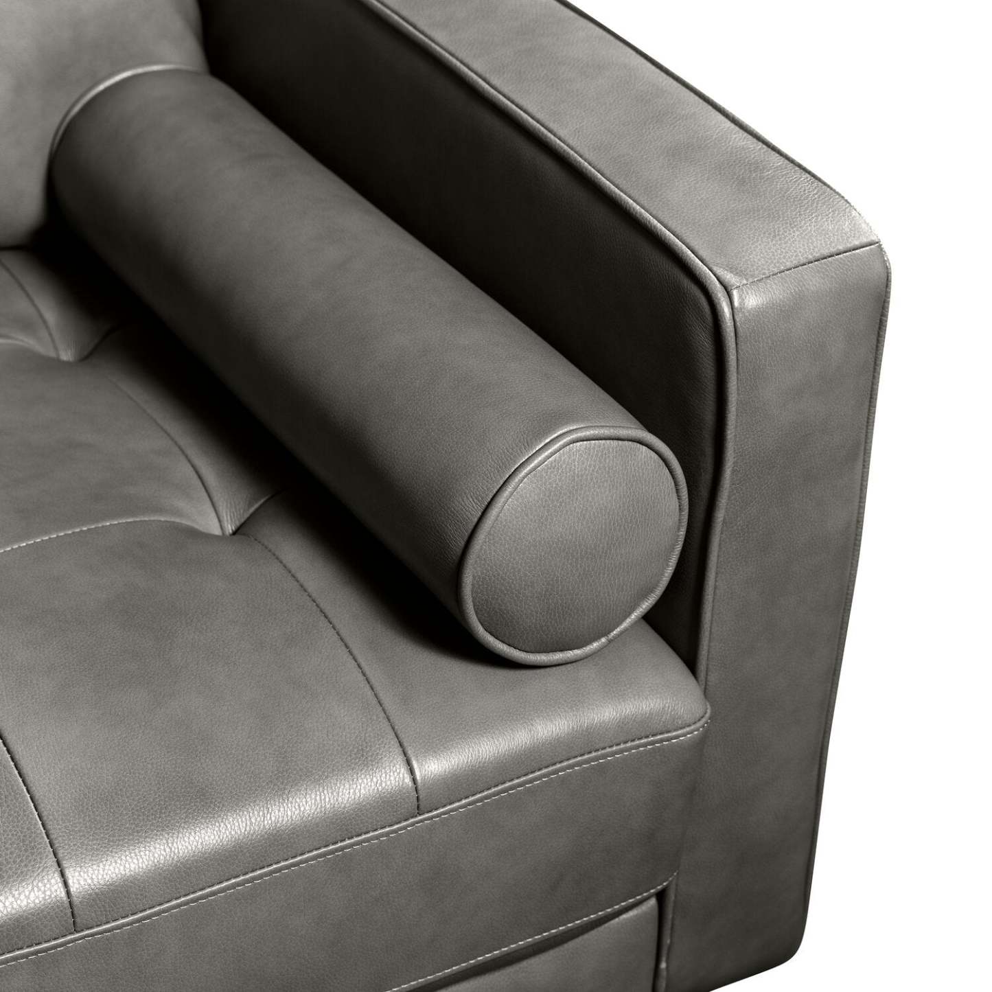 Sectionnel Edge 2 pièces en cuir véritable orienté vers la gauche avec pieds en bois et coussins de dossier amovibles - Gris | Canapé sectionnel gauche Edge 2 pièces en cuir avec pieds en bois et coussins de dossier véritable amovibles - gris