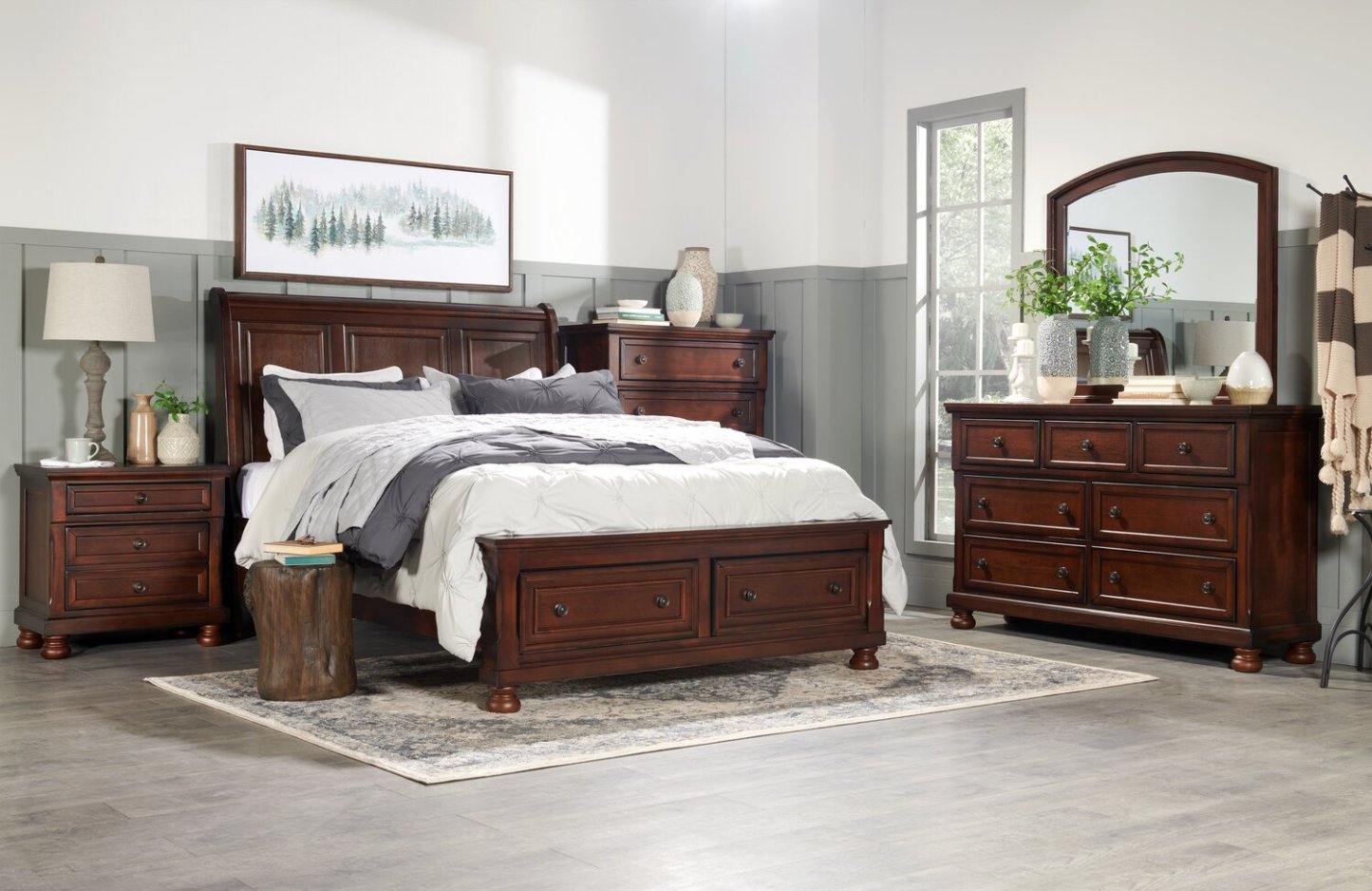 Lit plateforme de rangement Chelsea avec tête de lit et cadre de lit, brun cerisier - format grand lit | Chelsea Platform Storage Bed with Headboard & Frame, Cherry Brown - Queen Size