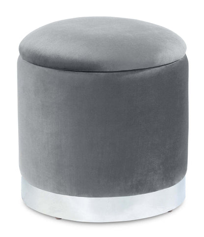 Phebe 16.5 Storage Ottoman with Silver Trim Base - Grey|Pouf de rangement Phebe de 16,5 po avec base à bordures argentée - gris