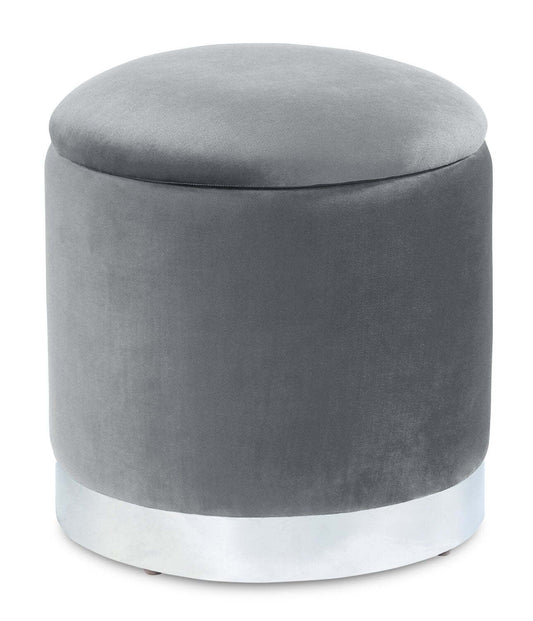 Phebe 16.5 Storage Ottoman with Silver Trim Base - Grey|Pouf de rangement Phebe de 16,5 po avec base à bordures argentée - gris