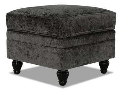 Fabriqué au Canada Ottoman Bellmont 26 en tissu chenille avec pieds en bois - Gris anthracite | Pouf Bellmont de 26 po fabriqué au Canada en tissu de chenille avec pattes en bois - gris anthracite