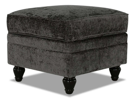 Fabriqué au Canada Ottoman Bellmont 26 en tissu chenille avec pieds en bois - Gris anthracite | Pouf Bellmont de 26 po fabriqué au Canada en tissu de chenille avec pattes en bois - gris anthracite