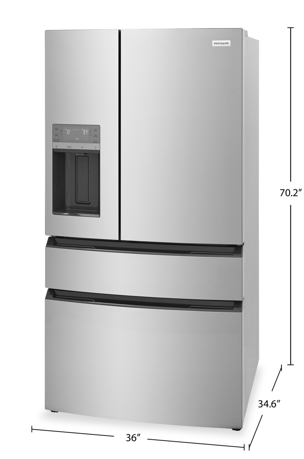 Réfrigérateur Frigidaire de 36” et de 26 pi3 à 4 portes françaises - acier inoxydable résistant aux traces de doigts - FRMS2733AV  | Frigidaire 36” 26 Cu. Ft. 4-Door French Door Refrigerator - Fingerprint Stainless Steel - FRMS2733AV