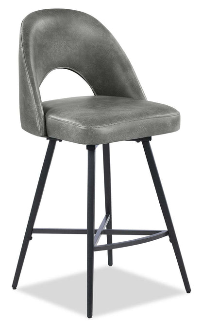 Kort &amp; Co. Tabouret à hauteur de comptoir Bay avec siège pivotant, tissu en cuir végétalien, métal - Gris | Tabouret Bay de Kort &amp; Co. de hauteur comptoir en tissu de cuir végétalien et en métal avec siège pivotant - gris