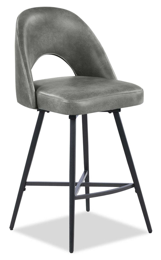 Kort &amp; Co. Tabouret à hauteur de comptoir Bay avec siège pivotant, tissu en cuir végétalien, métal - Gris | Tabouret Bay de Kort &amp; Co. de hauteur comptoir en tissu de cuir végétalien et en métal avec siège pivotant - gris