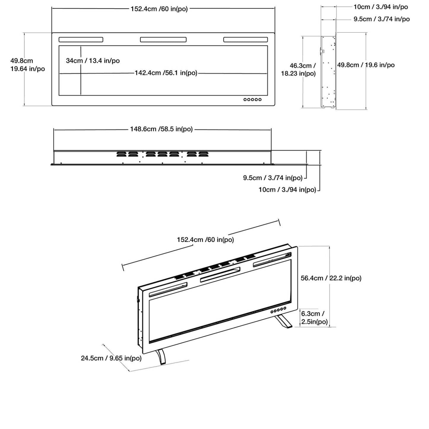 Foyer électrique moderne Mirage 60 - Noir | Foyer électrique moderne Mirage de 60 po - noir