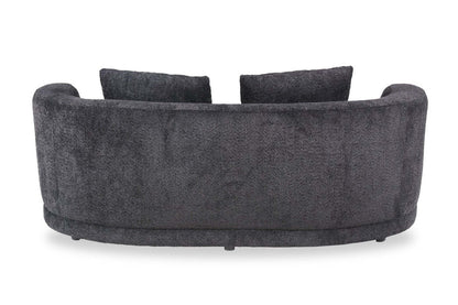 Causeuse arrondie Moon de 78 po en tissu avec coussins décoratifs - noir corbeau laineux