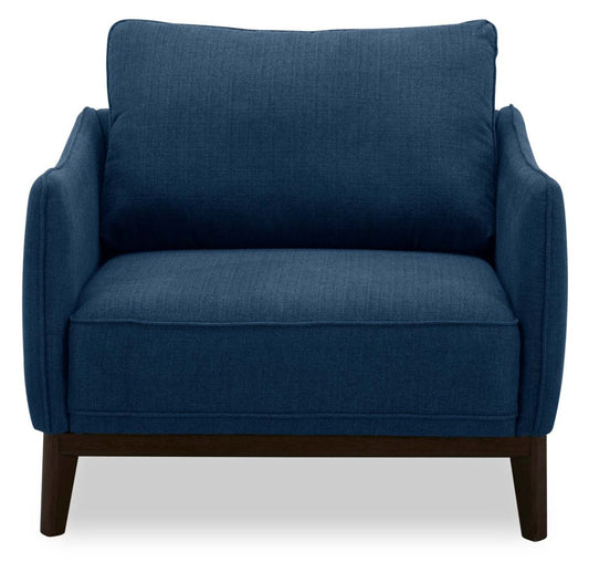 Fauteuil Gena de Cindy Crawford Home de 38,5 po en tissu d'apparence lin avec coussin de dossier amovible - bleu minuit