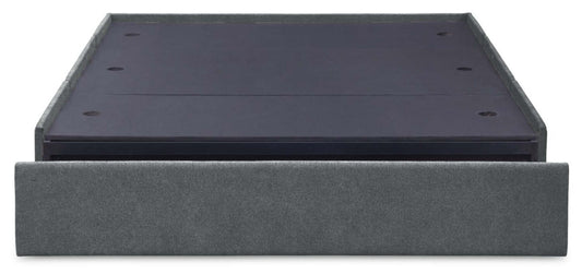 Sommier de lit rembourré avec rangement Amos en tissu anthracite avec 3 tiroirs intégrés - Grand lit | Base de lit de rangement Amos rembourrée en tissu anthracite avec 3 tiroirs intégrés - format grand lit