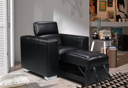 Fauteuil Drake de 41,5 po en tissu d’apparence cuir avec pouf rétractable et appuie-têtes relevables - noir