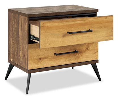 Table de chevet à 2 tiroirs Silas, 26 L x 23,9 H - Brun rustique | Table de nuit Silas de 26 po (L) x 23,9 po (H) à 2 tiroirs - brun rustique