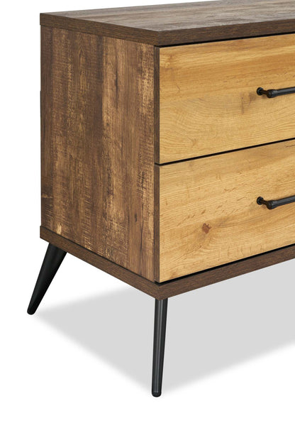 Table de chevet à 2 tiroirs Silas, 26 L x 23,9 H - Brun rustique | Table de nuit Silas de 26 po (L) x 23,9 po (H) à 2 tiroirs - brun rustique