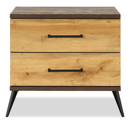 Table de chevet à 2 tiroirs Silas, 26 L x 23,9 H - Brun rustique | Table de nuit Silas de 26 po (L) x 23,9 po (H) à 2 tiroirs - brun rustique