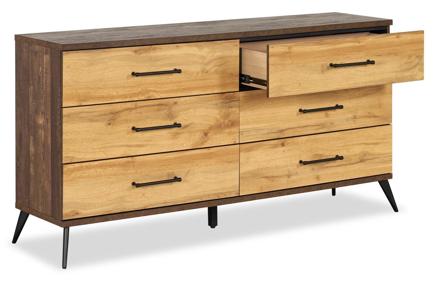 Commode à 6 tiroirs pour chambre à coucher Silas, 64 L x 33,4 H - Brun rustique | Commode de chambre à coucher Silas de 64 po (L) x 33,4 po (H) à 6 tiroirs - brun rustique