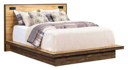 Lit plateforme Silas brun rustique avec tête de lit, cadre et éclairage à DEL - format grand lit | Silas Platform Bed with Headboard & Frame, LED, Rustic Brown - Queen Size