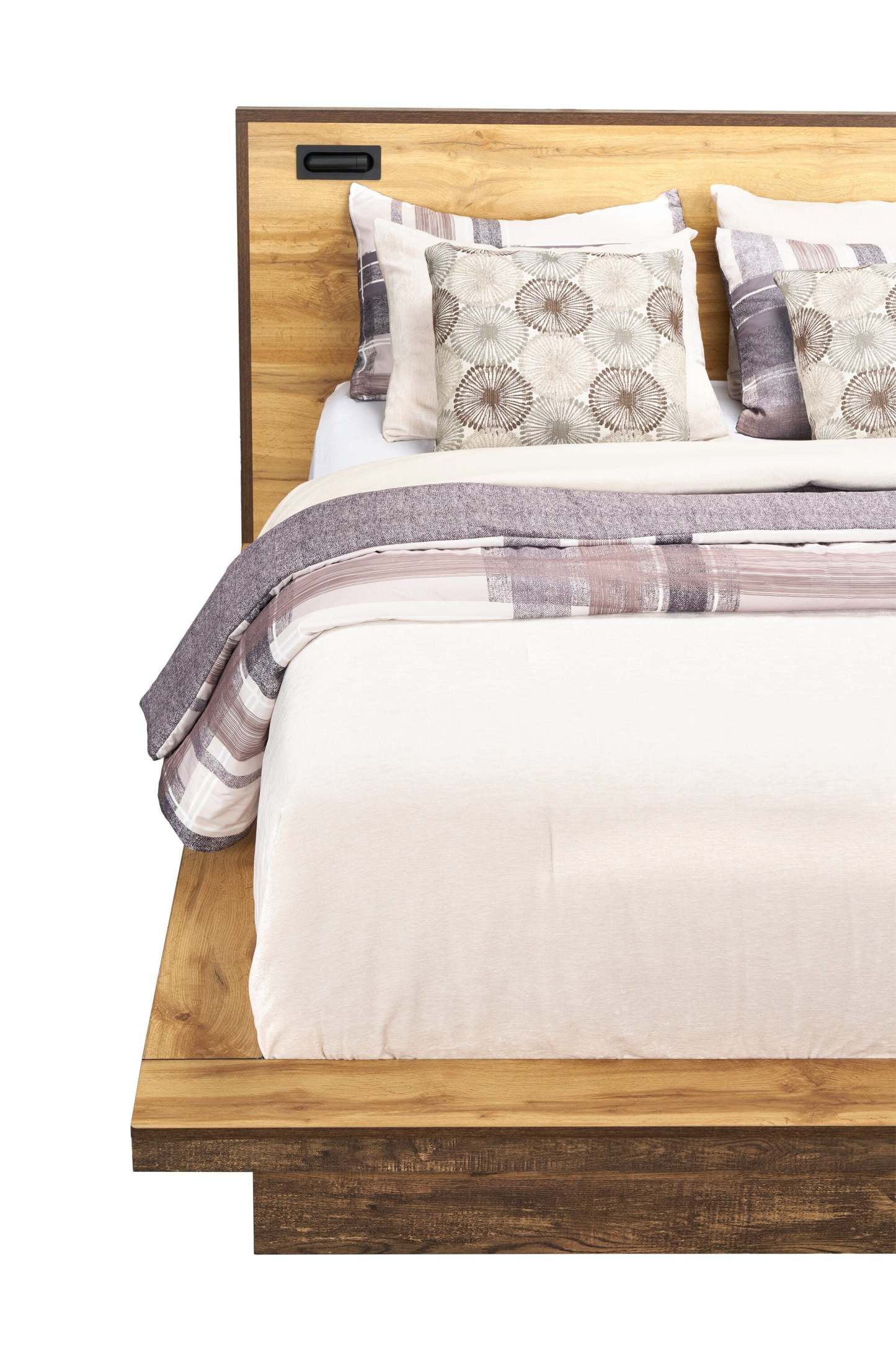 Lit plateforme Silas brun rustique avec tête de lit, cadre et éclairage à DEL - format grand lit | Silas Platform Bed with Headboard & Frame, LED, Rustic Brown - Queen Size