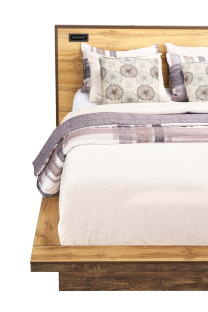 Lit plateforme Silas brun rustique avec tête de lit, cadre et éclairage à DEL - format grand lit | Silas Platform Bed with Headboard & Frame, LED, Rustic Brown - Queen Size