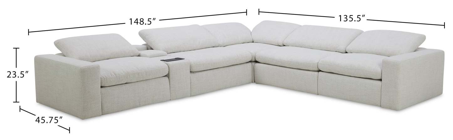 Sky Modular 6-Piece Fabric Power Reclining Sectional with Reclining Armless Chair - Nathan Wheat | Canapé sectionnel modulaire à inclinaison électrique Sky 6 pièces en tissu avec fauteuil sans accoudoirs inclinable - blé Nathan