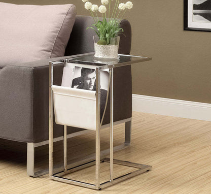 Table d'appoint Durham 19 en forme de C avec plateau en verre - Chrome|Table d'appoint Durham de 19 po en forme de C avec dessus en verre - chrome