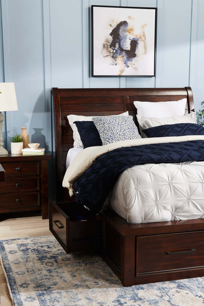 Lit plateforme de rangement Sonoma avec tête de lit et cadre de lit, brun manguier - format grand lit | Sonoma Platform Storage Bed with Headboard & Frame, Mango Brown - Queen Size