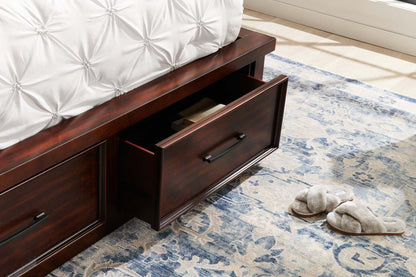 Lit plateforme de rangement Sonoma avec tête de lit et cadre de lit, brun manguier - format grand lit | Sonoma Platform Storage Bed with Headboard & Frame, Mango Brown - Queen Size