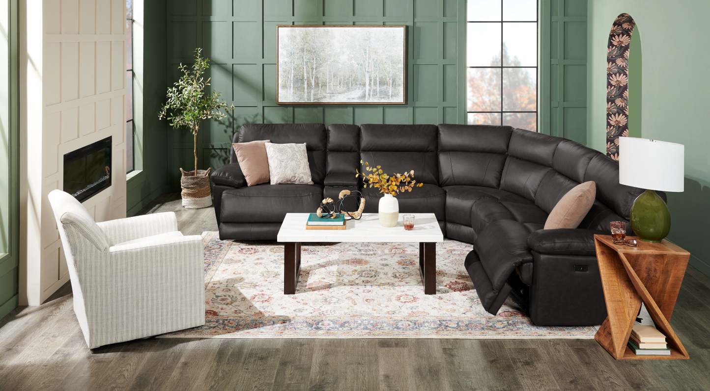 Sofa sectionnel à inclinaison électrique Sorrento 6 pièces en cuir véritable avec console de rangement et port USB - gris anthracite