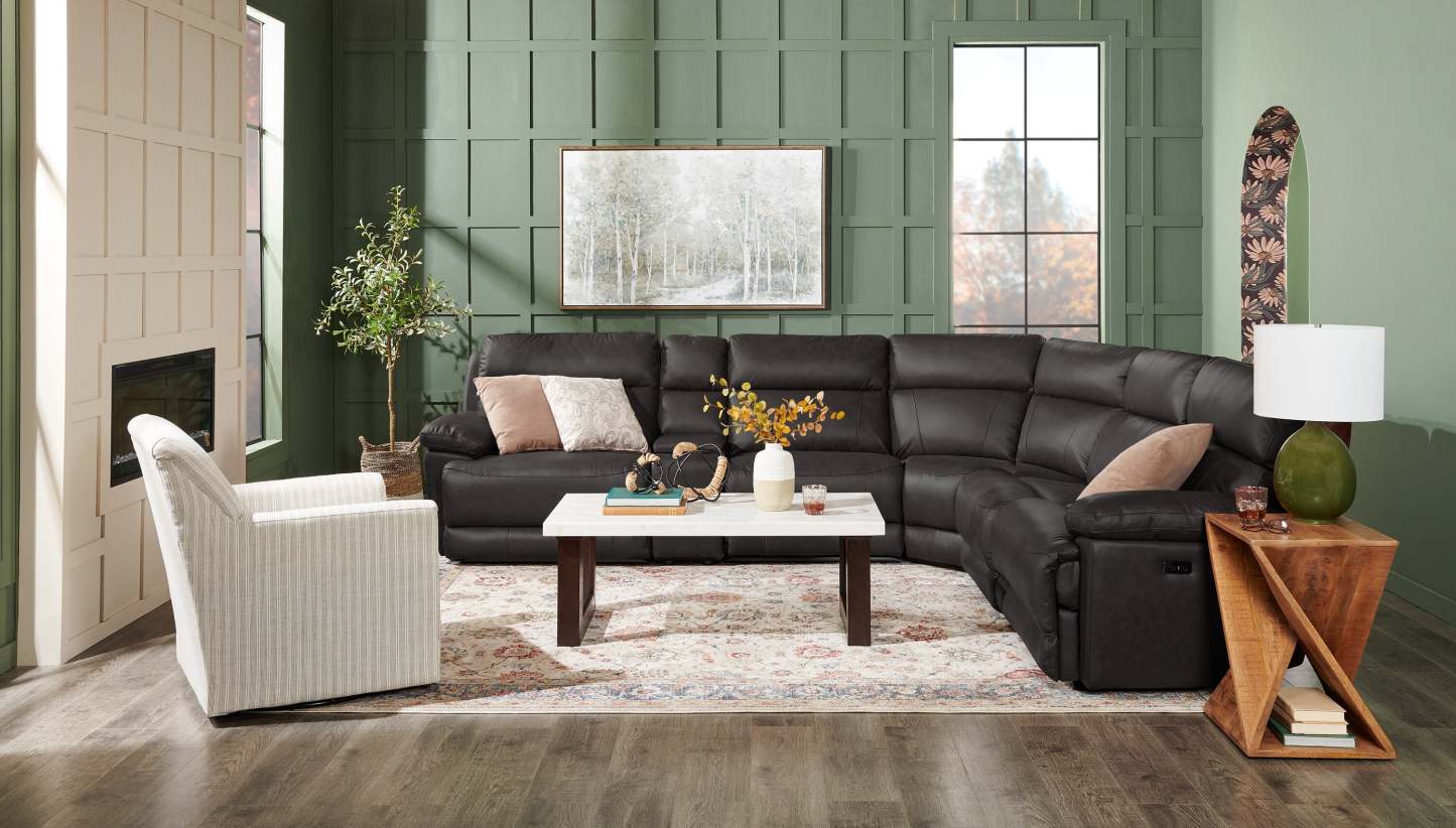Sofa sectionnel à inclinaison électrique Sorrento 6 pièces en cuir véritable avec console de rangement et port USB - gris anthracite